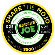 Black and yellow Share the MoJo logo- Refer a friend and you both receive $25!