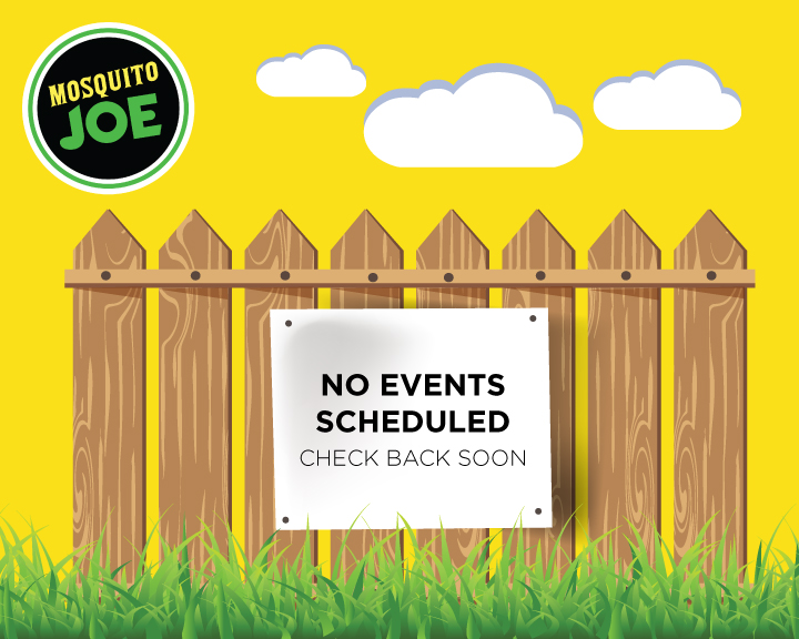 Yellow background with fence in grass, and sign posted on fence that says No Events Scheduled. Check back soon.